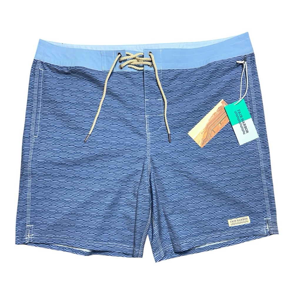 NWT Fair Harbor Nautilus 8" Board Shorts Unlined AOP Blue Waves Men's‎ 38